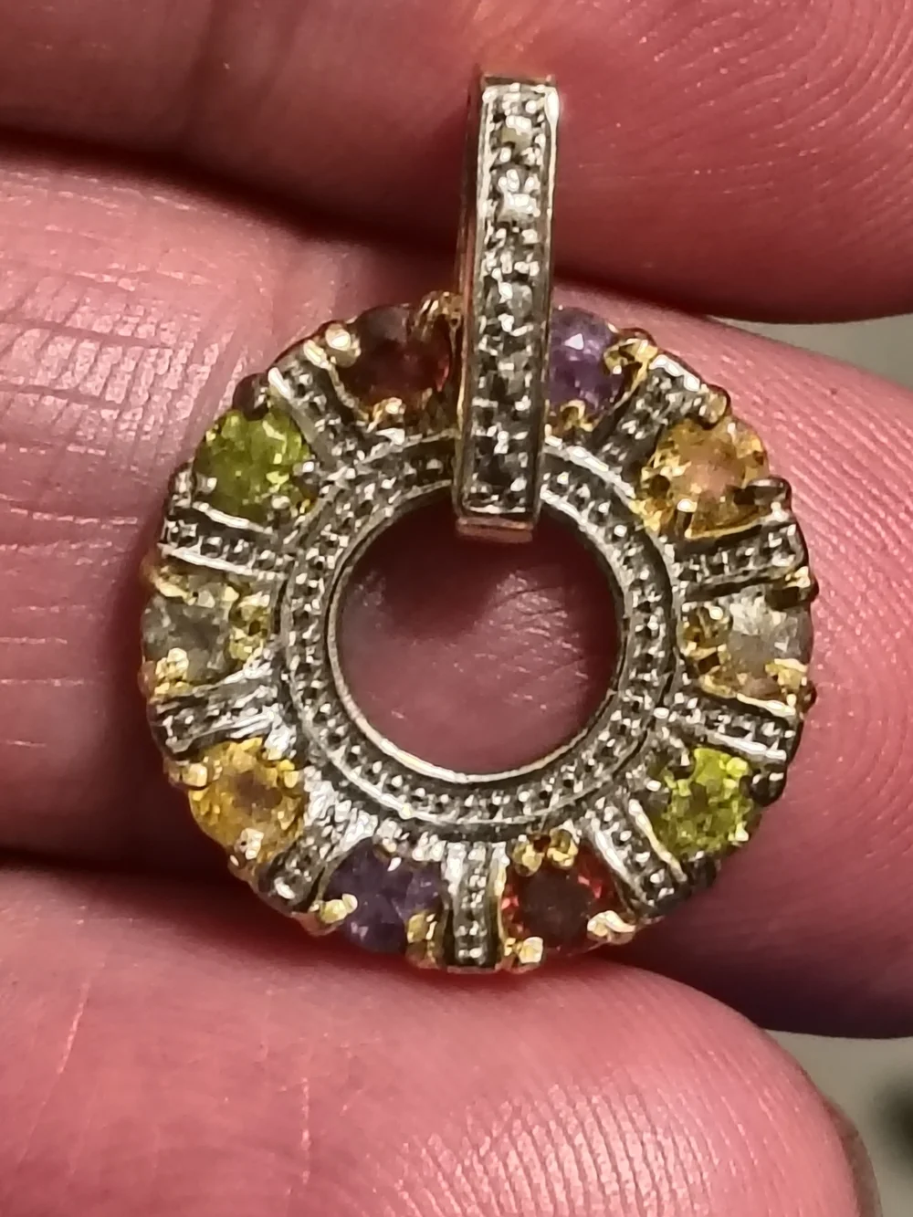 Beautiful DBJ Gold Over Sterling Multi-Gemstone Pendant Signed DBJ 925
